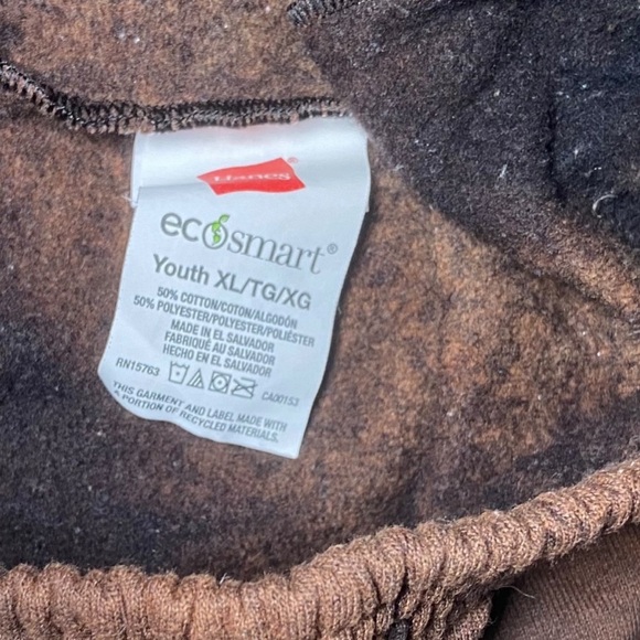 Hanes Ecosmart Black Brown Tie Dye Sweatpants Elastic Waist Neutral Hippie Boho - Picture 4 of 4